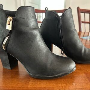 Black and Gold Ankle Boots with Side Zipper